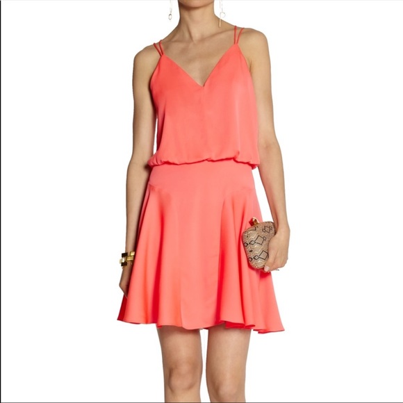 Milly Neon Coral melon stretch-silk mini dress c1 - Picture 3 of 8